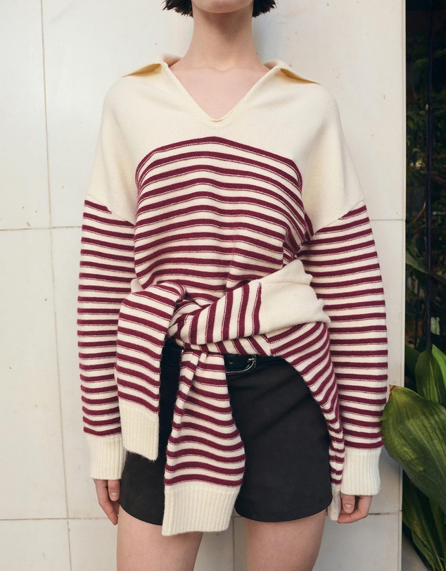 M.N.G - Striped Polo-Neck Sweater
