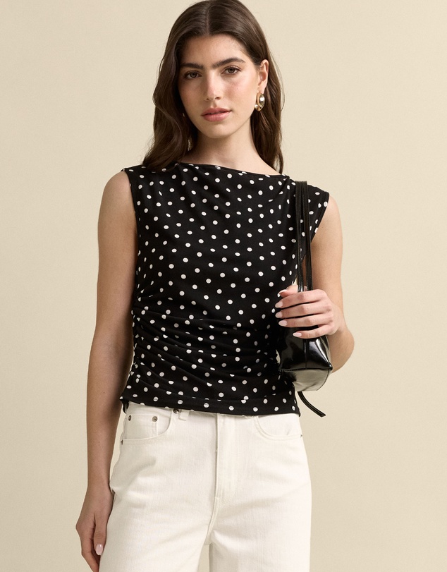 MVN - Rouched Side Polka Dot Top