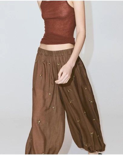 M.N.G - Balloon Trousers with Embroidered Appliques