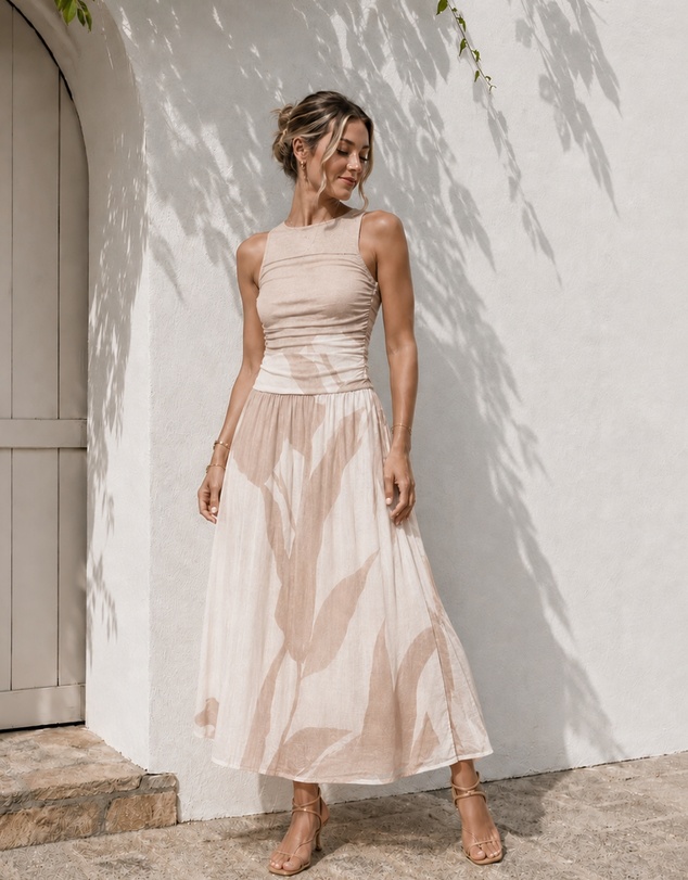 Esther & Co - Balayage Dress - Beige Floral