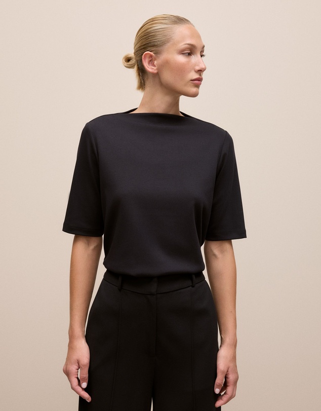 Trenery - Modal Cotton High Neck T-shirt in Black