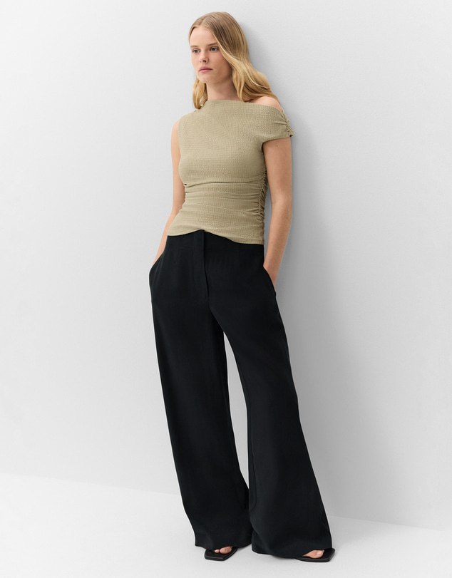 UNISON - Textured Drape Shoulder Top