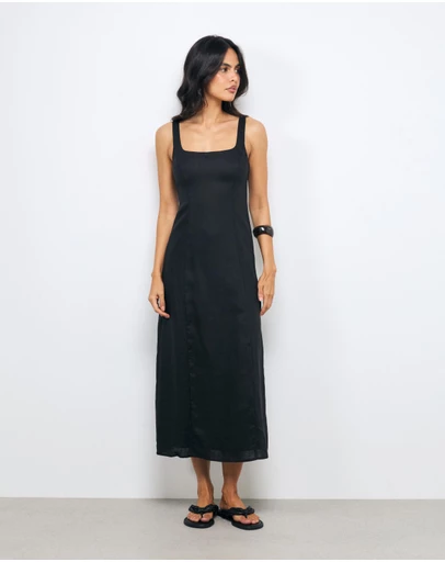 AERE - Lise Scoop Neck Linen Midi Dress