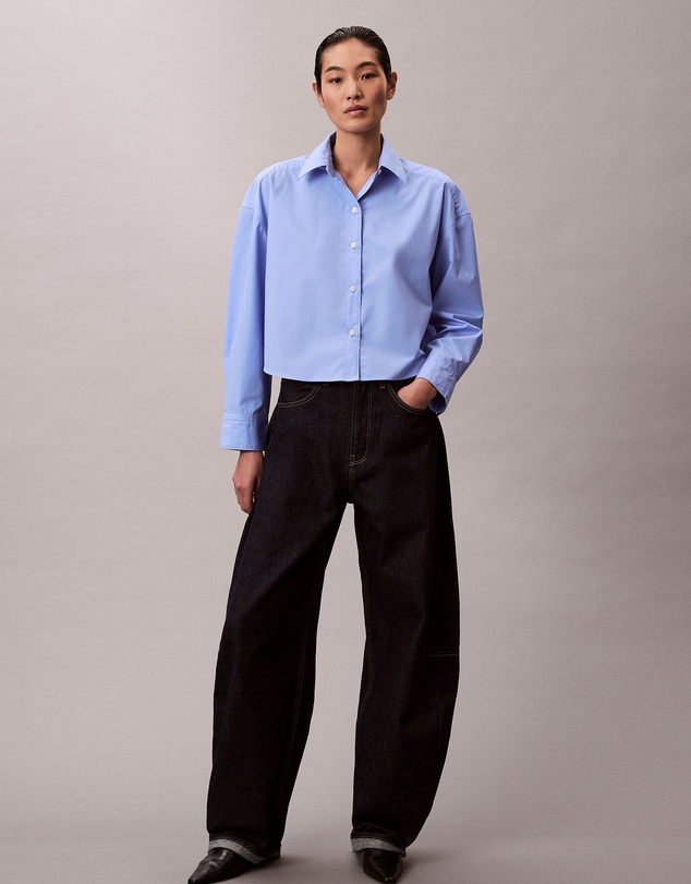 Calvin Klein - Poplin Relaxed Cropped Button-Down Shirt