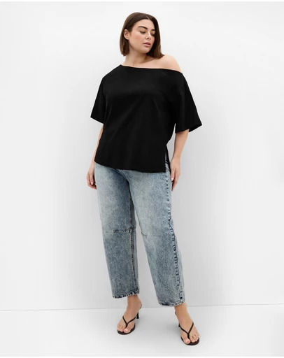 City Chic - Plus size Asymmetrical Cotton Tee - black