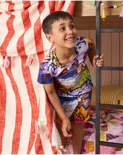 Kip&Co - Space Mountain Kids Organic Cotton Short Sleeve Tee and Shorts Pyjama Set