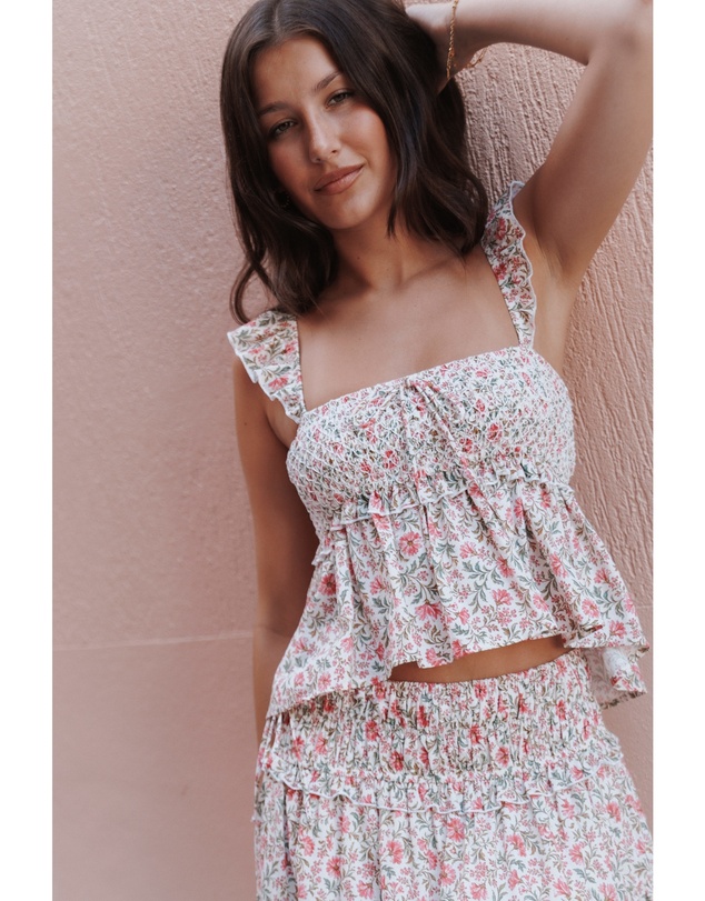 Petal & Pup - Dakari Smocked Top - Pink Green Floral