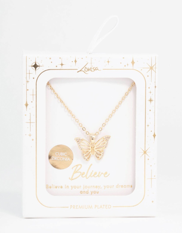 Lovisa - Gold Plated Cubic Zirconia Butterfly Necklace