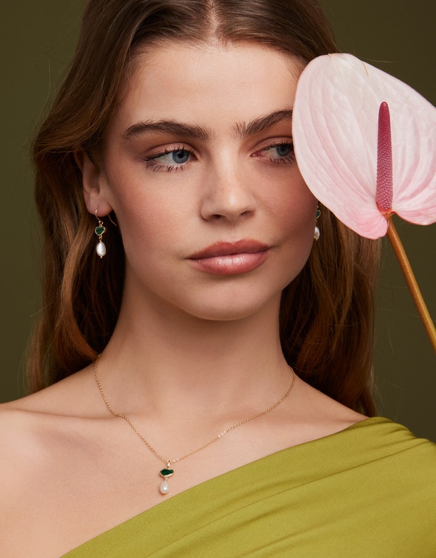 Zoe Olivia - 14K Gold Vermeil Prism Malachite & Pearl Drop Necklace
