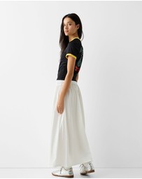 Bershka - Poplin Midi Skirt With Elastic Waistband