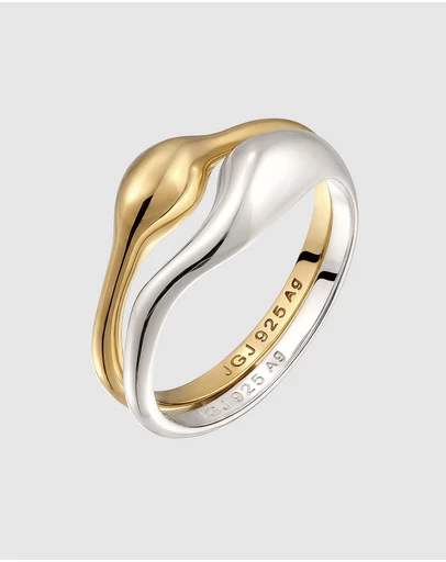 Elli Jewelry - Two-Tone Wave Ring Set in 925 Silver