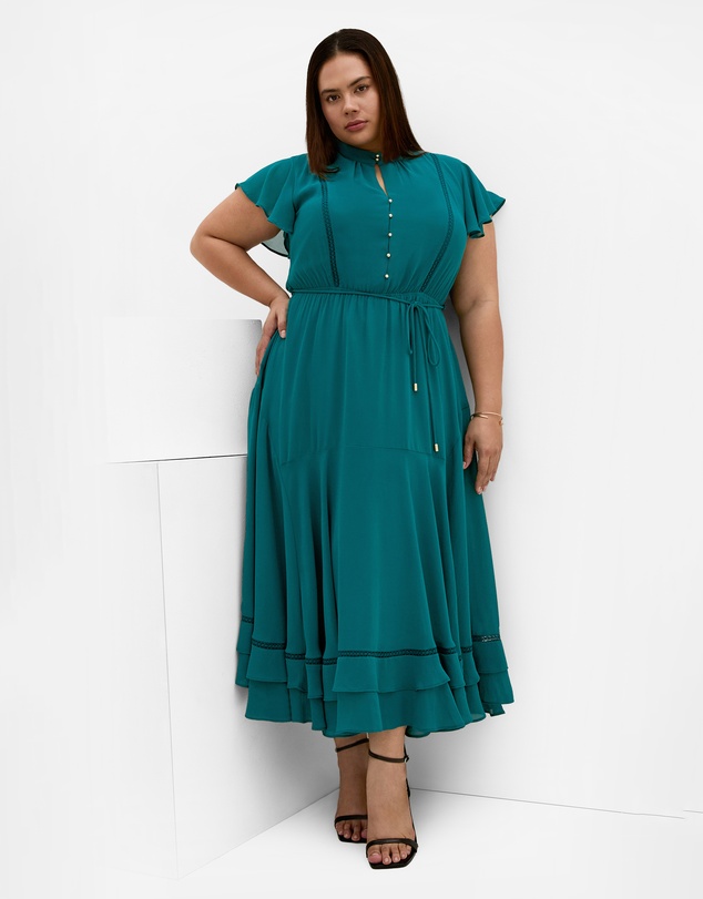 City Chic - Plus size Yasmine Short Sleeve Maxi Dress - emerald