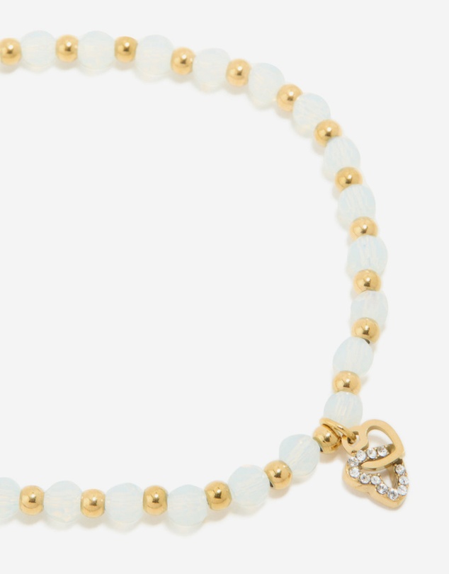 Lovisa - Waterproof Gold Plated Stainless Steel Clear Quartz Semi Precious Stone Heart Link Stretch Bracelet