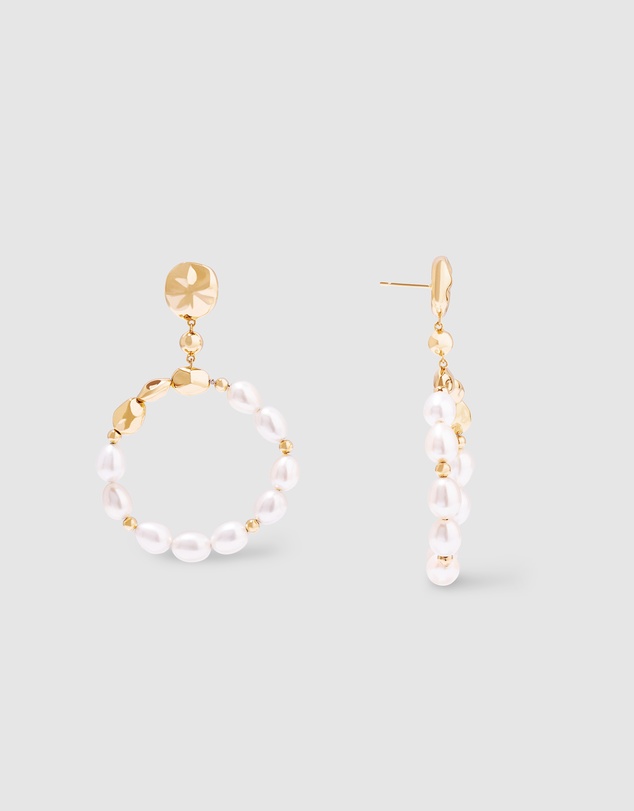 Wanderlust + Co - Pearl Baroque 14K Gold Vermeil Hoop Earrings