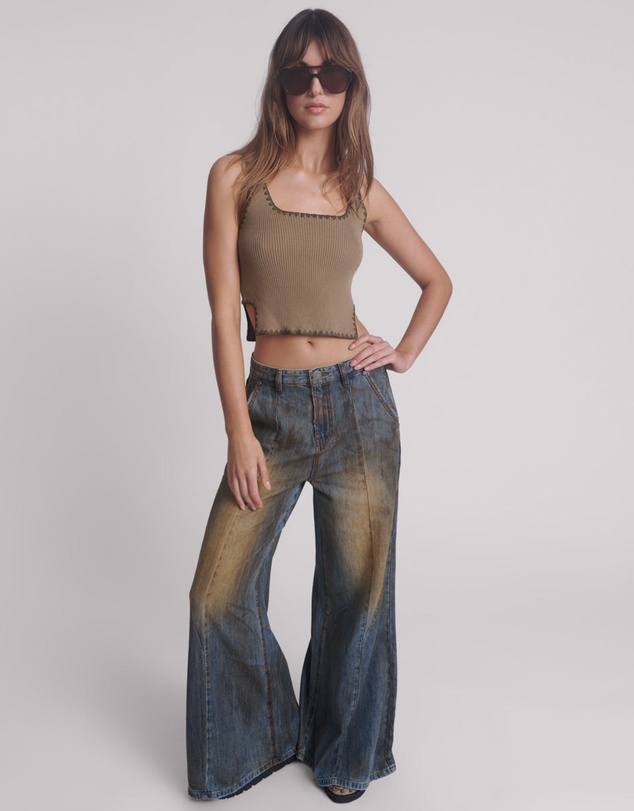 ONE TEASPOON - Knitted Scallop Tank Top - Khaki