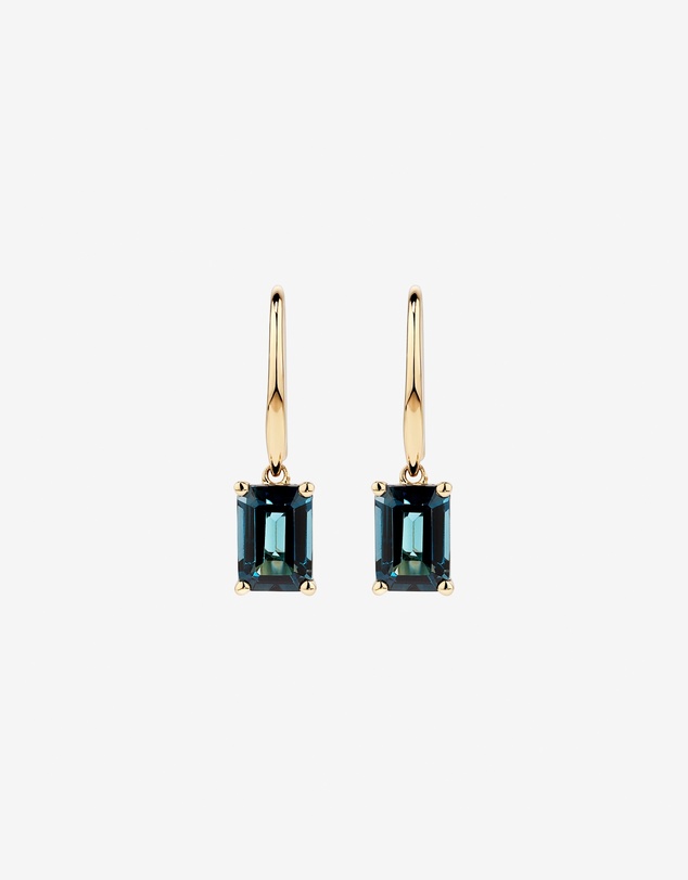 Michael Hill - Emerald Cut London Blue Topaz Gemstone Drop Earrings in 10kt Yellow Gold
