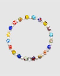 Nialaya Jewellery - Men's Pearl Wristband with Hand-Painted Glass Beads