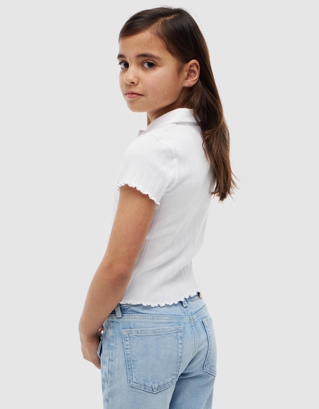 Tommy Hilfiger - Ribbed Pointelle Polo Collar Top - Teens