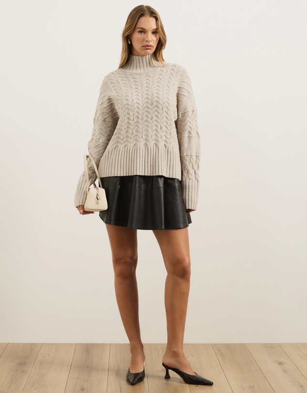 Atmos&Here - Ruby Flare Mini Skirt In Faux Leather