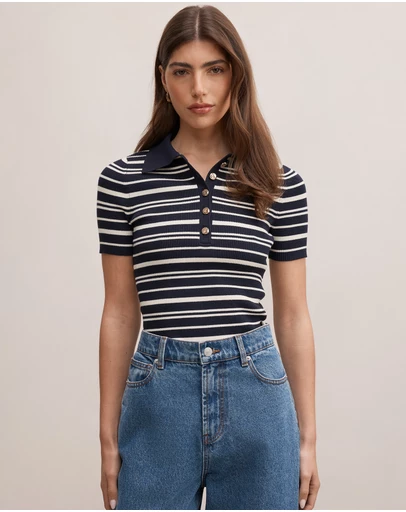 Forever New - Sasha Striped Knitted Polo T-Shirt