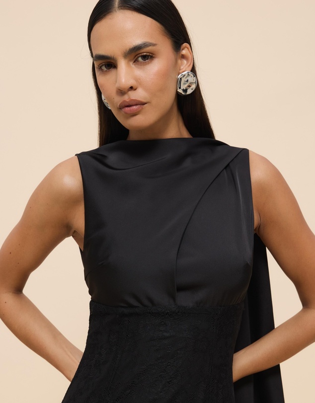 Revibe - Repaired CHANCERY Nia Self Scarf Satin and Lace Maxi Dress - AU 10