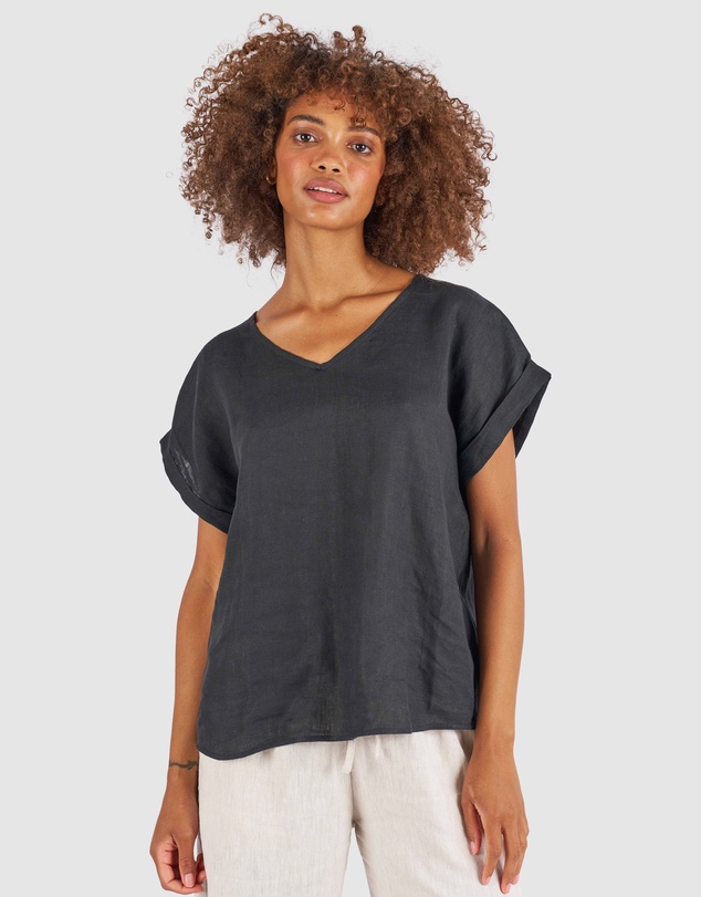 CAMIXA - Martina Linen V-Neck T-shirt