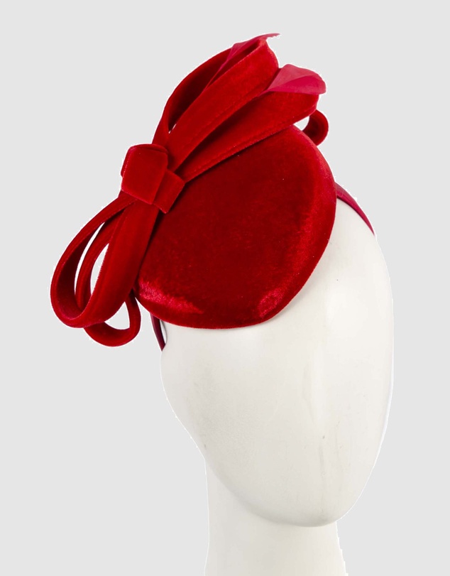 Max Alexander - Velvet Red Winter Pillbox Fascinator