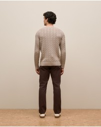 Trenery - Linen Cotton Cable Crew in Stone
