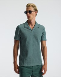 Calibre - Striped Seersucker Knit Polo Sea Green