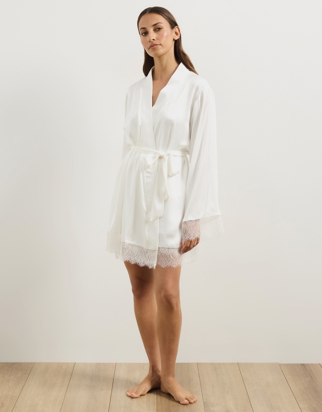 Atmos&Here - Pearl Lace Trim Satin Robe