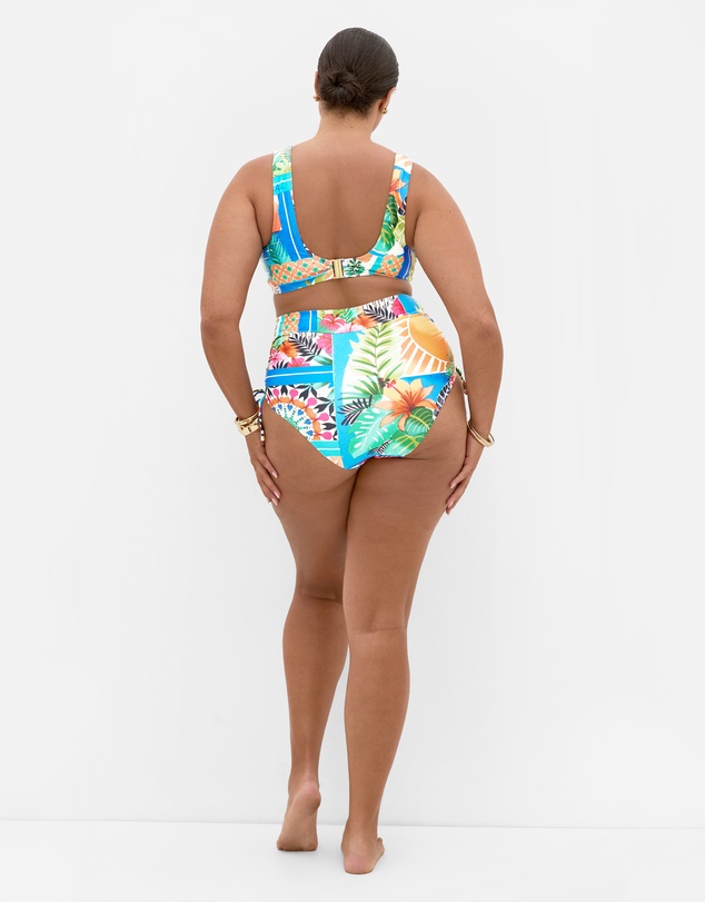 City Chic - Positano Print Hi Waist Bikini Brief - blue