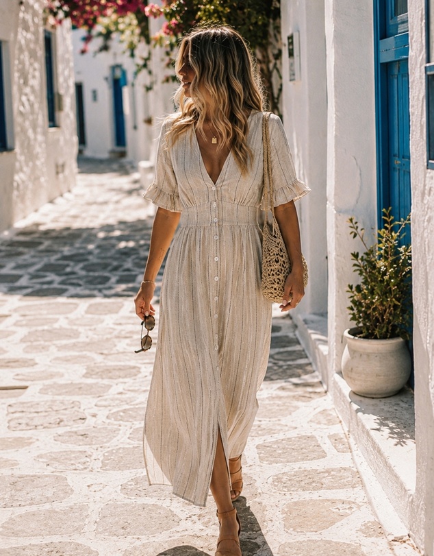 Esther & Co - Analise Dress - Oat Stripe