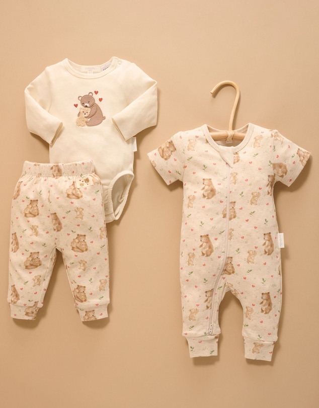 Purebaby - Love Bear Rib Zip Growsuit -Kids-Babies