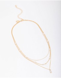 Lovisa - Gold Plated Brass Trio Pearl Baguette Layered Necklace
