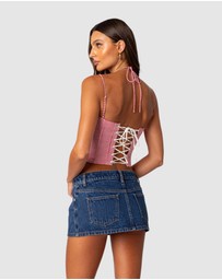 EDIKTED - Pippa Gingham Lace Up Corset