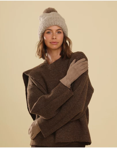 Morgan & Taylor - Amalie Faux Suede Gloves in Beige