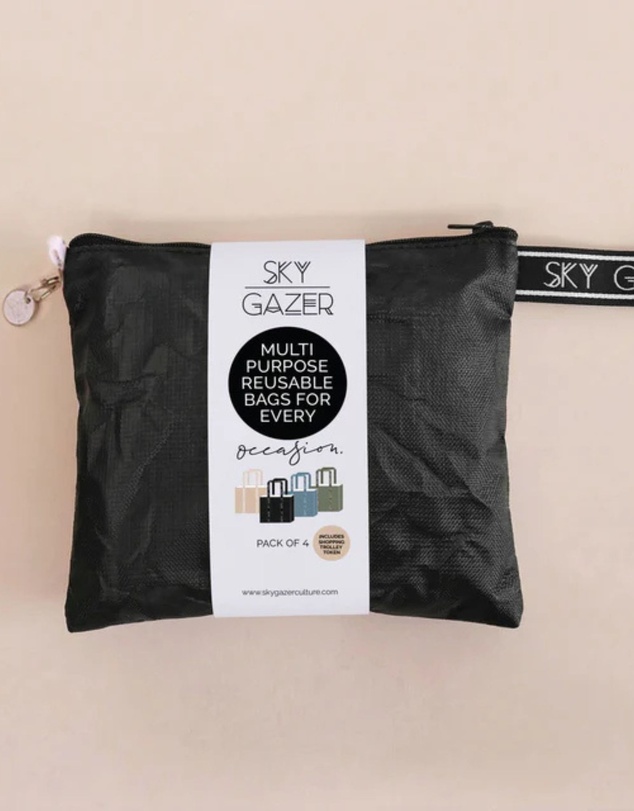 Sky Gazer - Multi-Use Reusable Bags (Pack of 4)- Black Olive