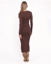 Petal & Pup - Collins Long Sleeve Midi Dress - Chocolate