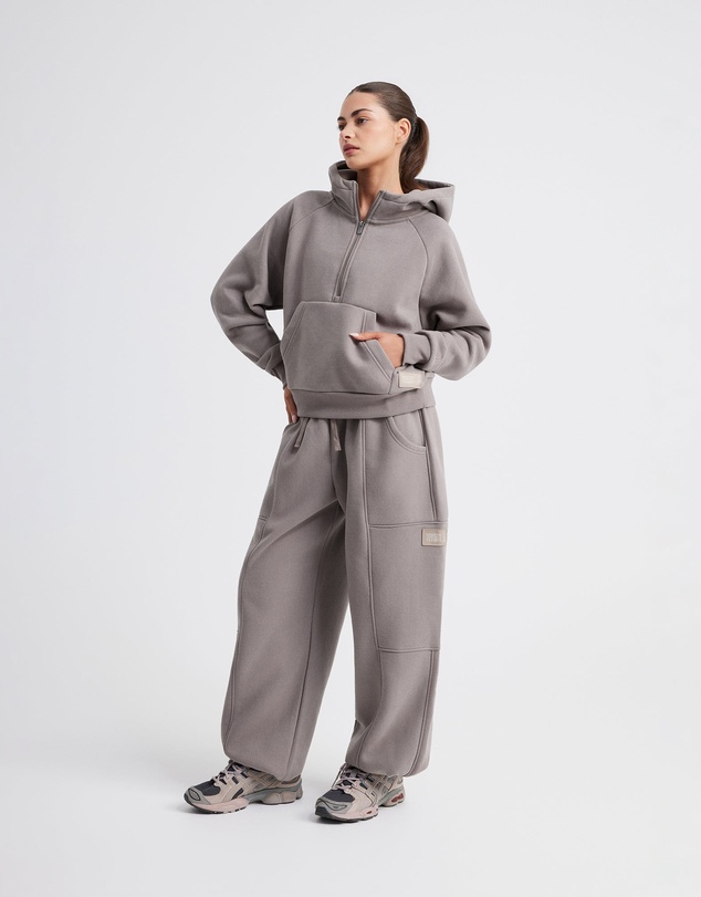 Upstate - Plush Cropped Half Zip Hoodie - Cinder