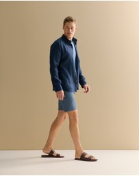 Trenery - Cotton Jacquard Contrast Collar T-shirt in Washed Navy