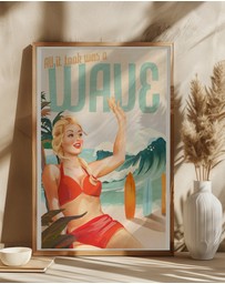 Olive et Oriel - Surfing Pinup Girl On Beach In Bikini by The Whiskey Ginger Art Print