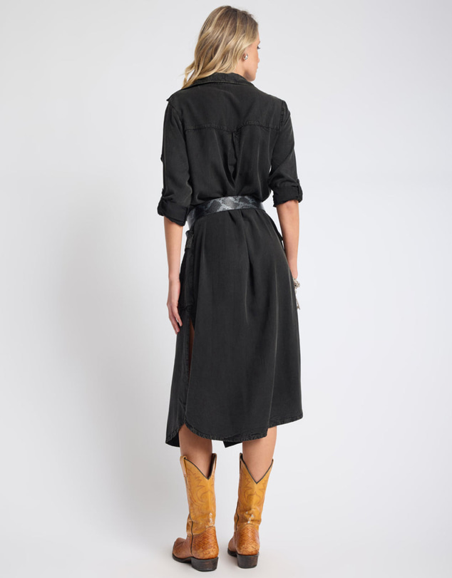 ONE TEASPOON - Crushed Midi Shirt Dress - Black