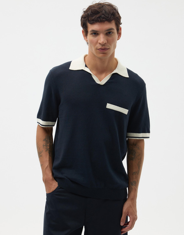 AERE - Contrast Linen Blend Polo