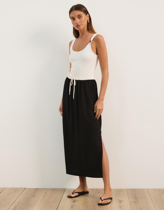 Atmos&Here - Jade Linen Blend Contrast Midi Skirt