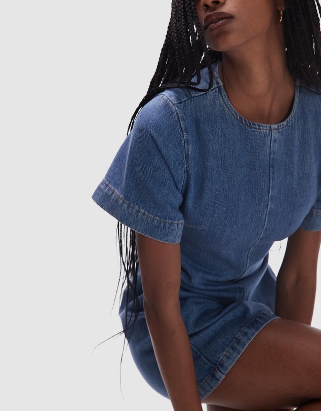 TOPSHOP - Denim Short Sleeved Structured Mini Dress