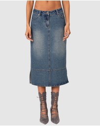 EDIKTED - Lassy Washed Denim Midi Skirt