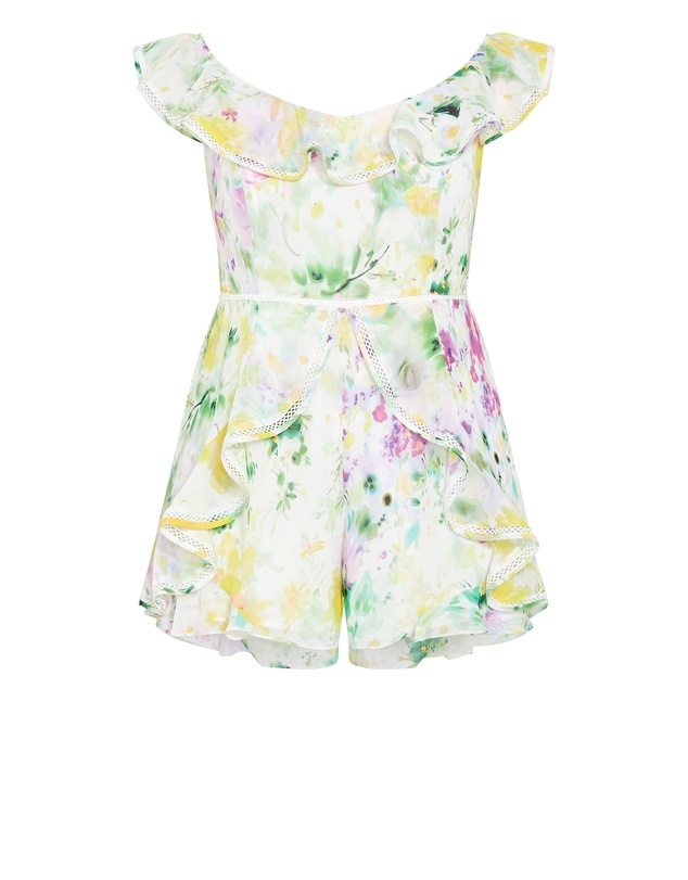 City Chic - Plus size Skai Spring Print Playsuit - light lime