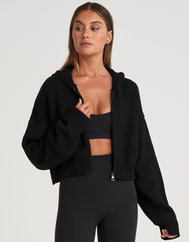 All Fenix - Zip Up Crop Knit Hoodie