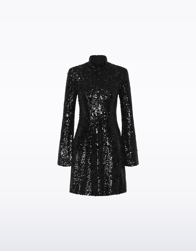 Carla Zampatti - Black Cascade Sequin Fluted Mini Dress