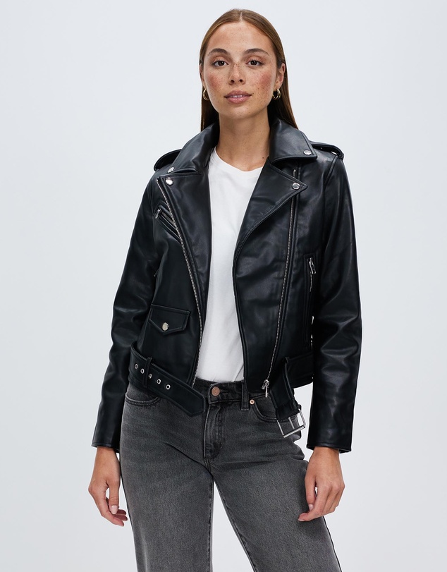 KAJA Clothing - Faux Leather Moto Biker Short Coat Jacket - Caroline Leather Jacket